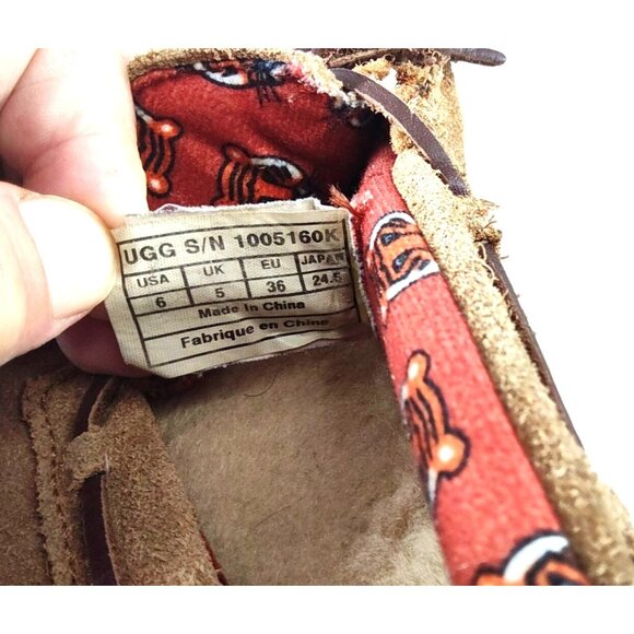 Ugg Kids Size 6 Ryder Jungle Suede Moccasin Slipper Shoes-Lined With Tigers - Picture 8 of 11